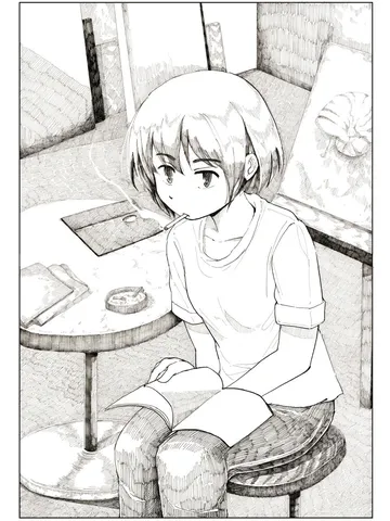 「先輩が貝を描く。」