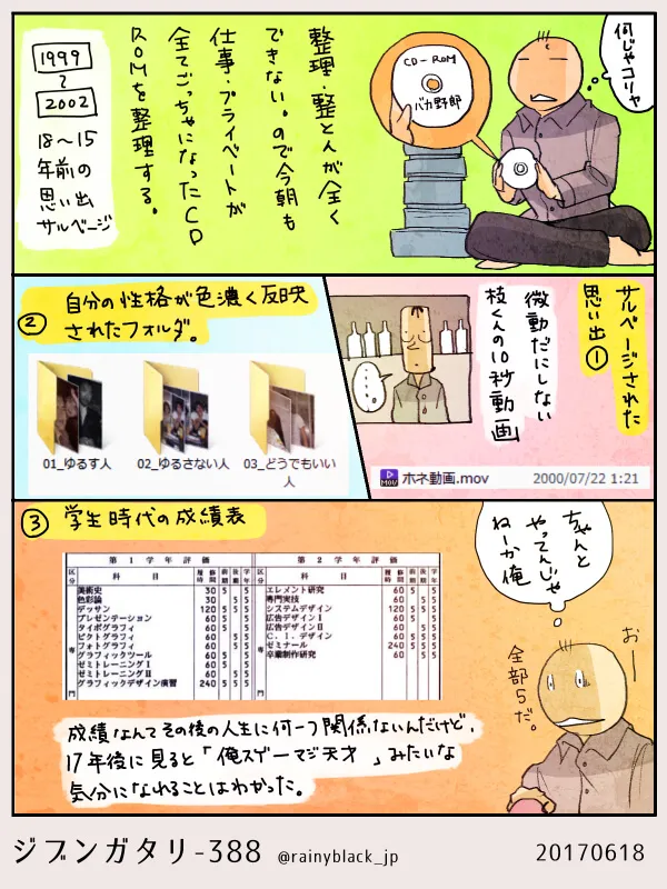 CD整理できず積み上げる男性の絵