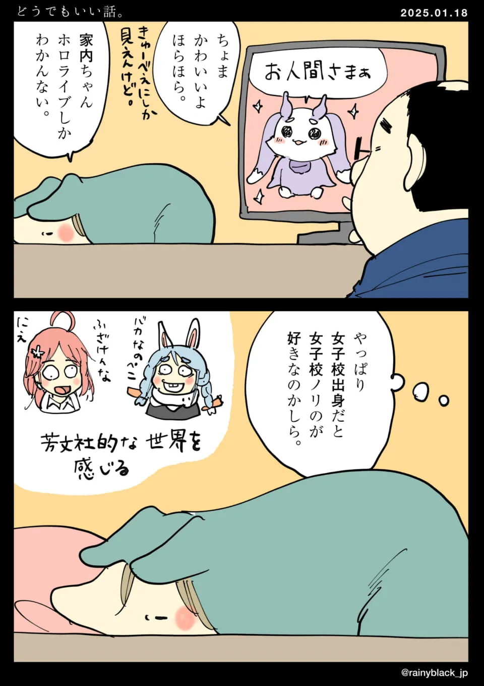 アニメキャラをかわいいと語る男性と同居人が不満