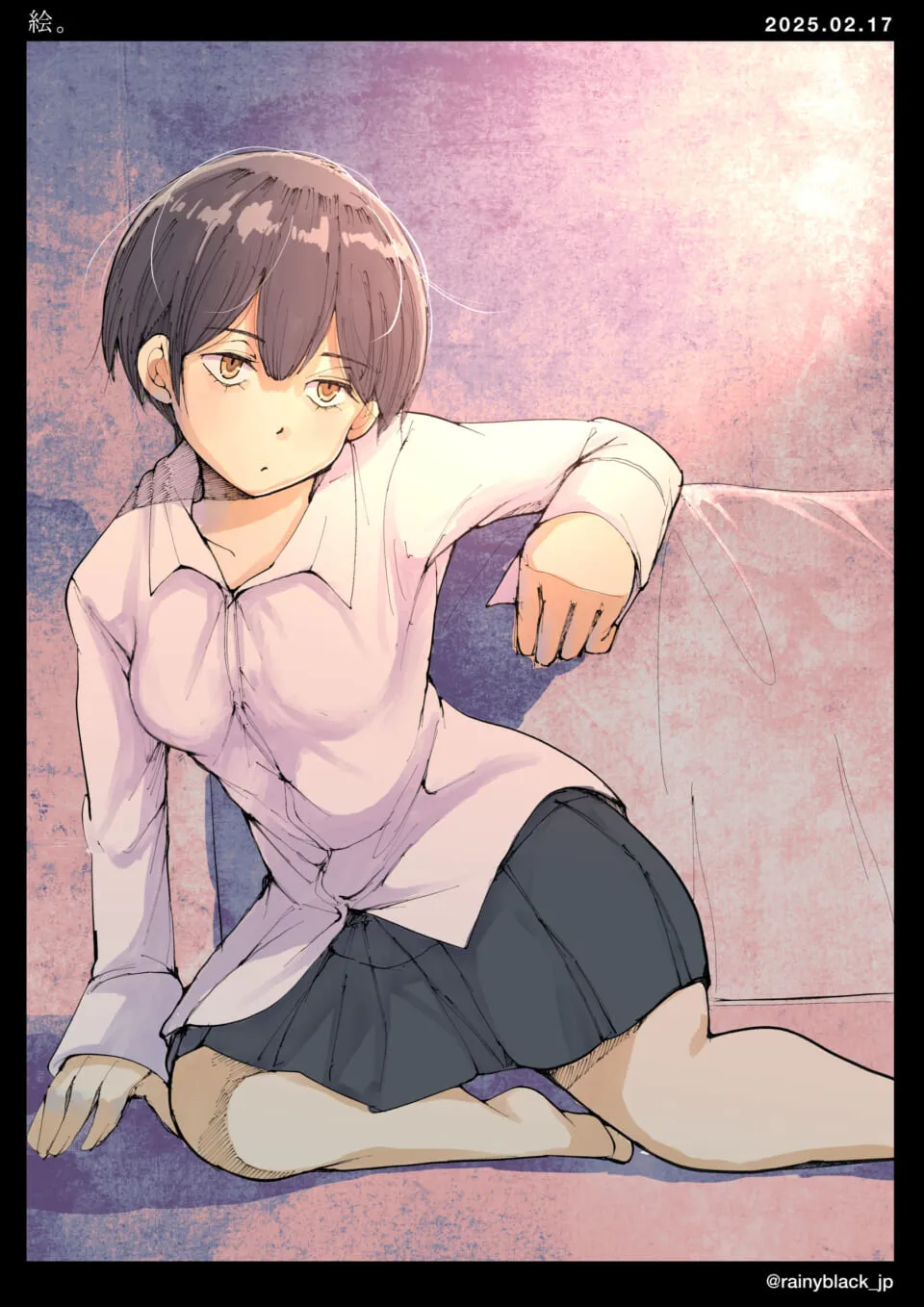 ショートの少女が椅子でリラックスしている