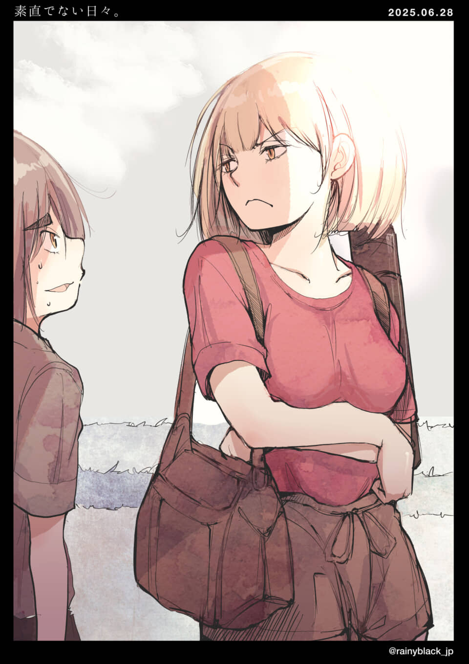 2人の少女が会話しているイラスト。
