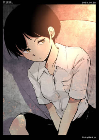 憂い顔の女子学生のイラスト