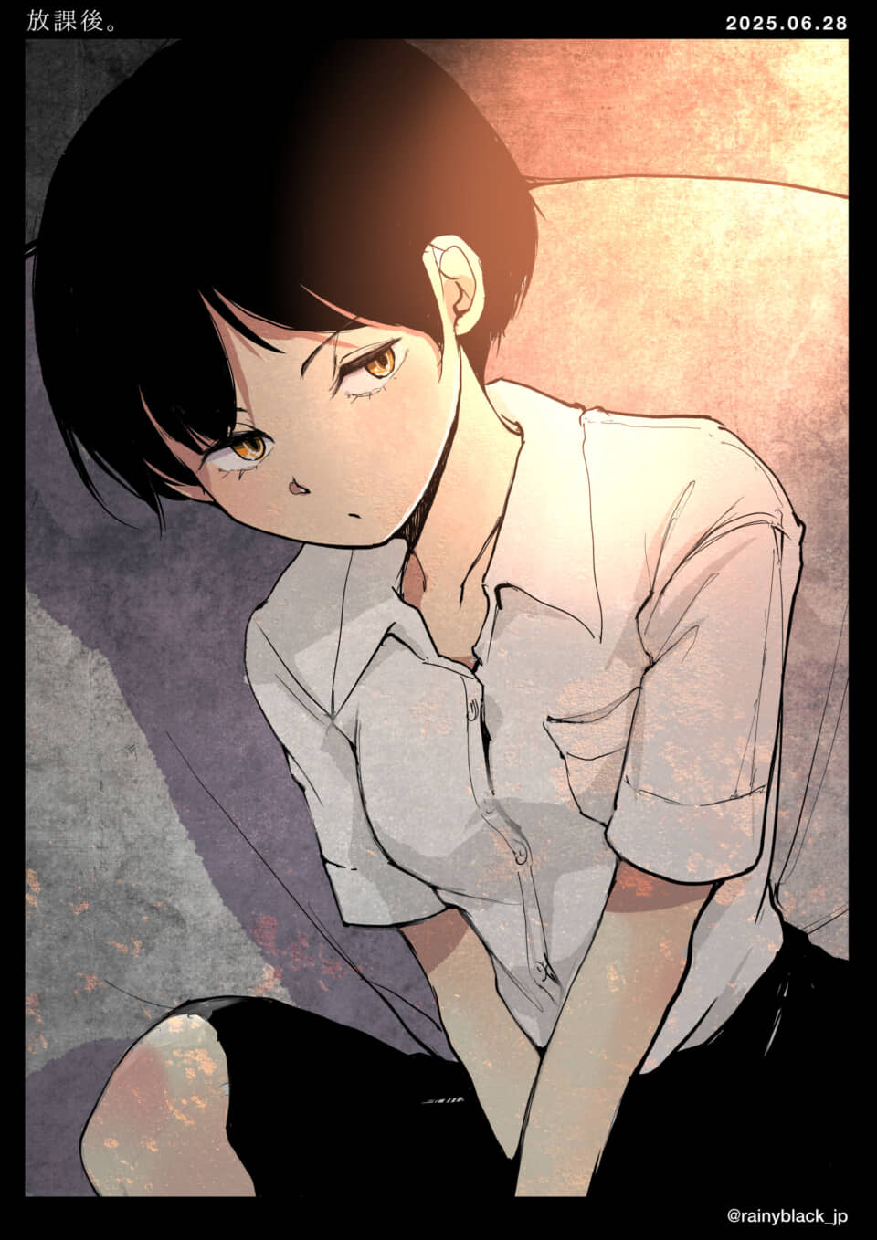 憂い顔の女子学生のイラスト