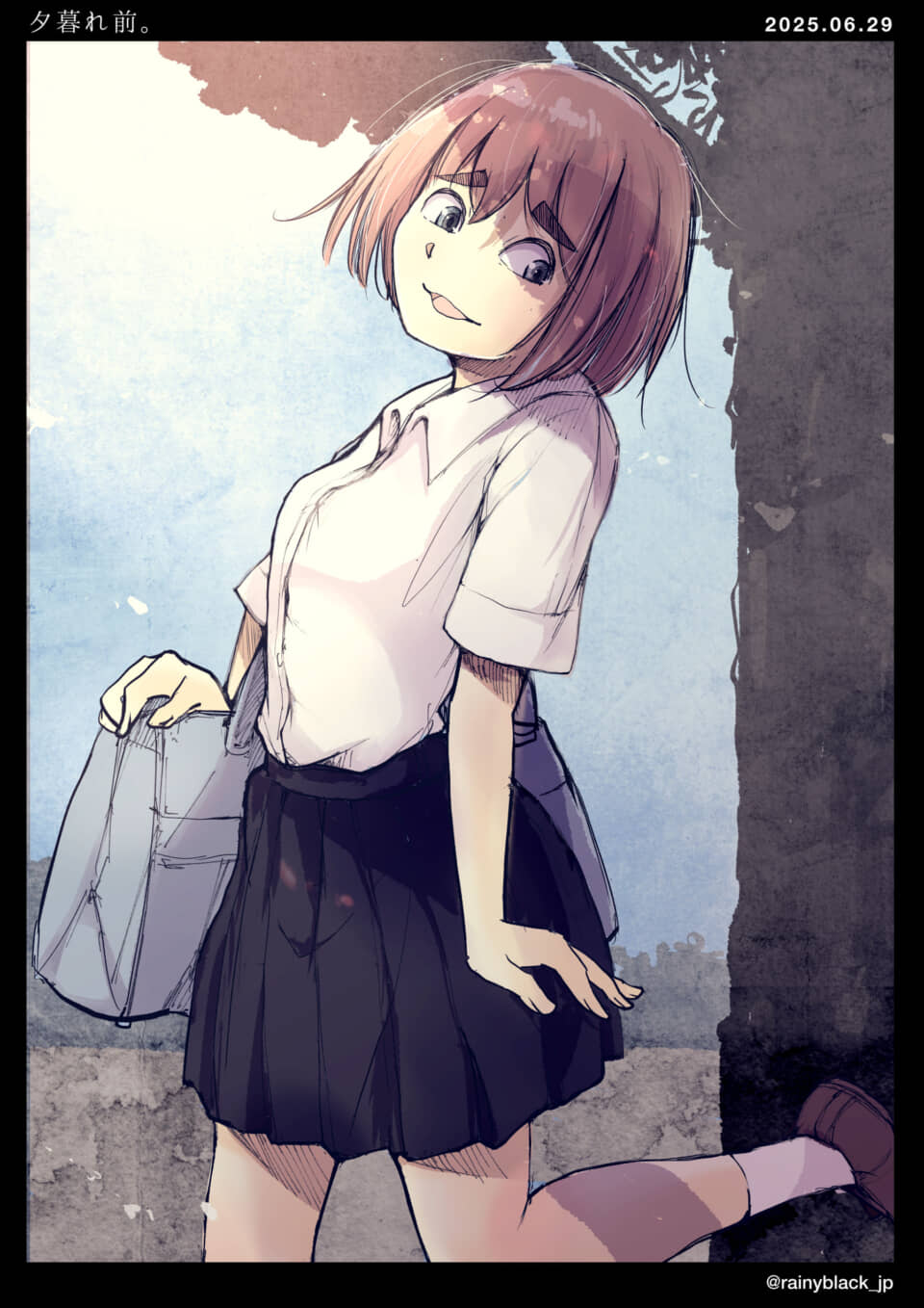 夕暮れ前の女子学生。