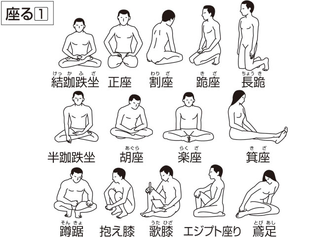 座り方のイラスト一覧。
