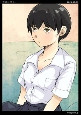ショートヘアの制服の少女。