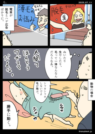 人間の毛の悩みと動物の毛。