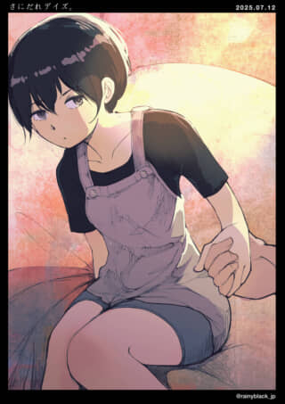 座る女性のイラスト。
