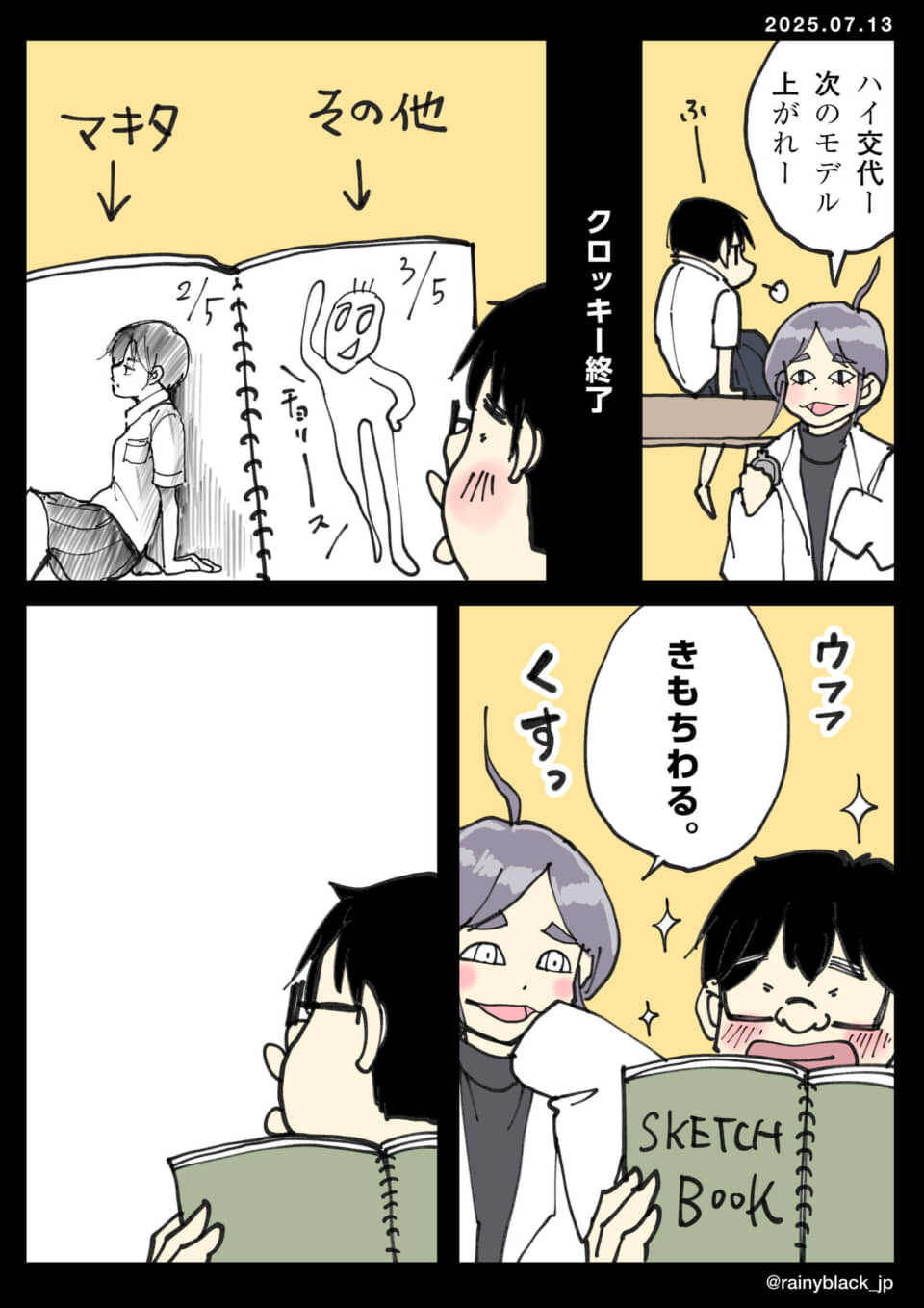 クロッキーのモデルと絵の比較