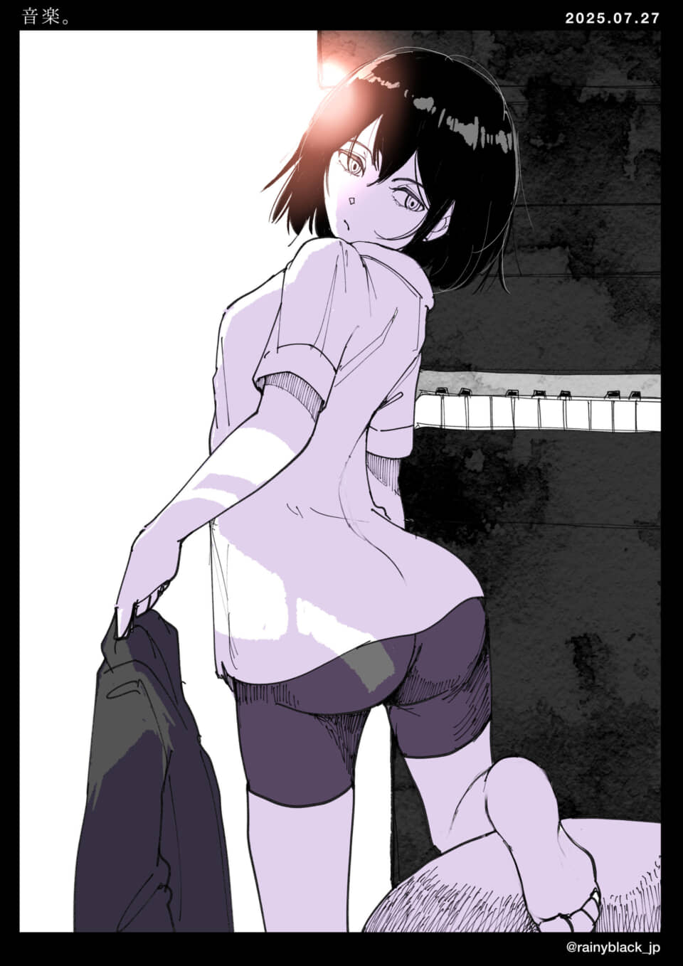 女性キャラクターが振り向く姿。