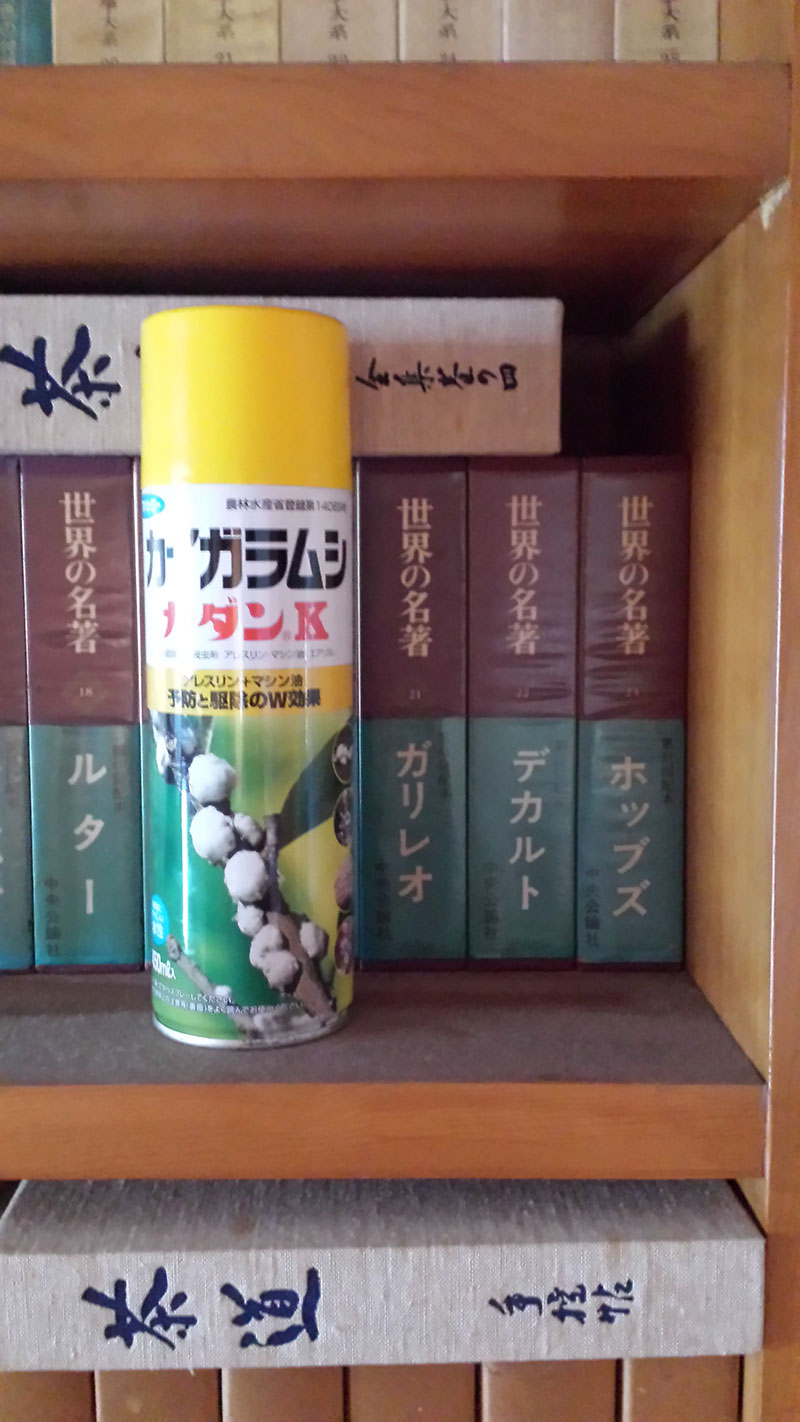 本棚にスプレー缶一本