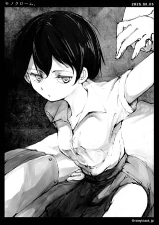 モノクロの少女イラスト。