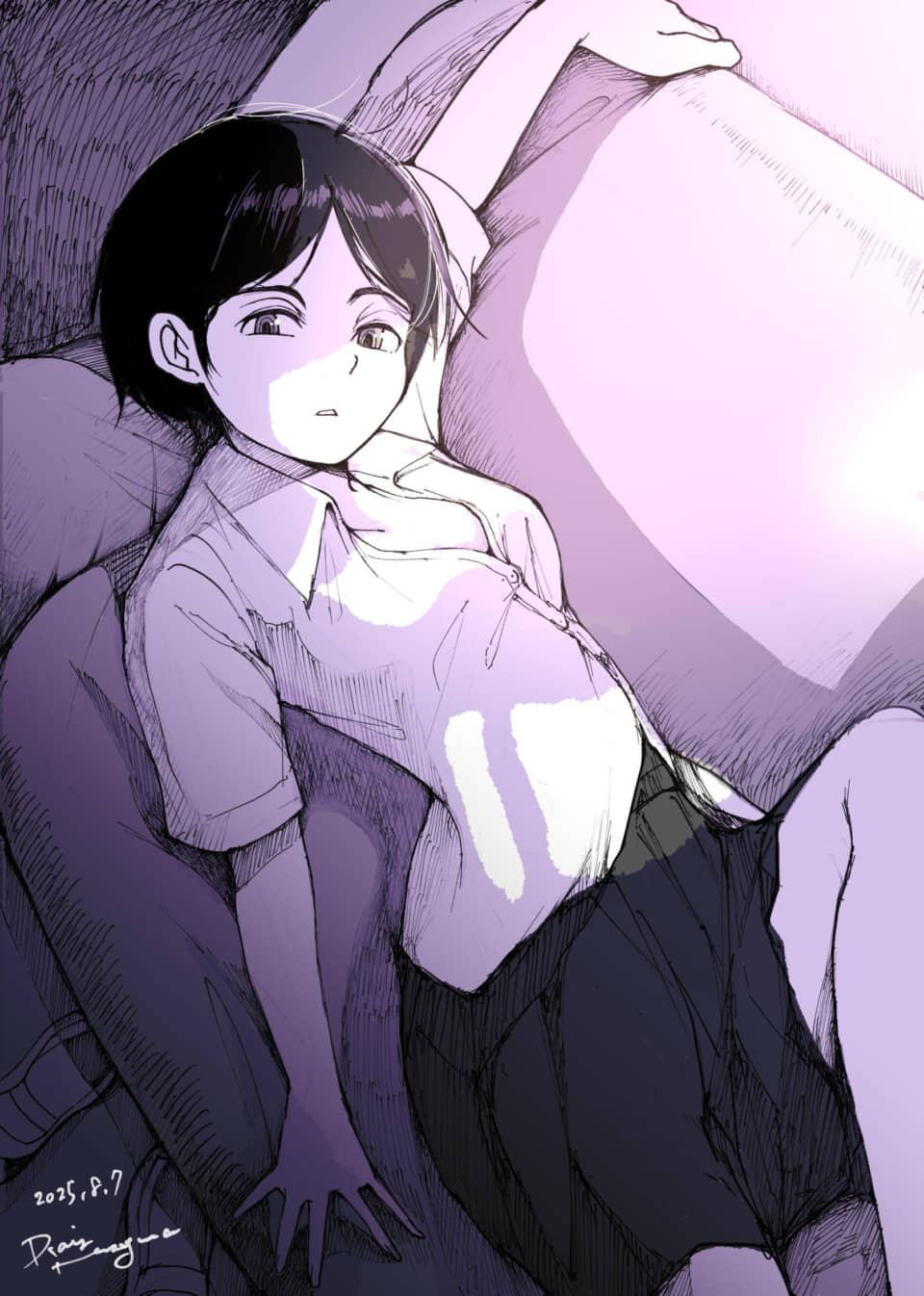 女性がベッドに横たわる。