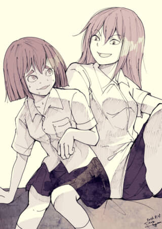 制服姿の2人の少女たち。