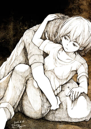 二人が抱き合うイラスト。