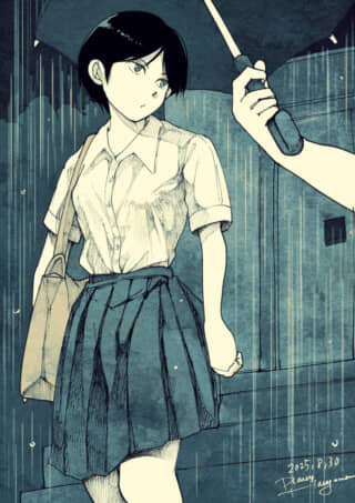 雨の日の少女と傘