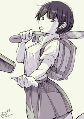 野球バットを持つ女子学生