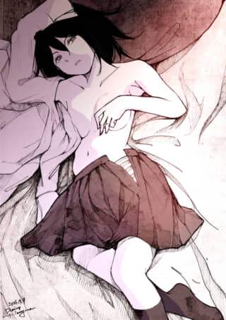 女性が寝そべっているイラスト。