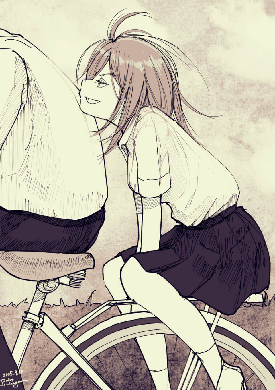 自転車に乗る少女のイラスト