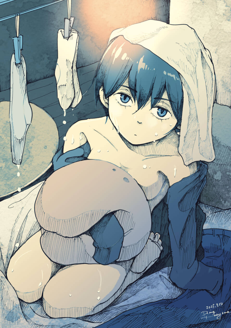 水滴をまとった少年のイラスト