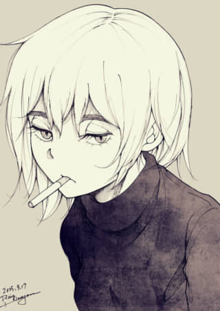 タバコを咥えるキャラクターのイラスト