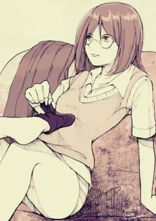 眼鏡の女性がくつろいでいるイラスト