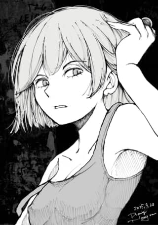 ショートヘアの女性のイラスト。