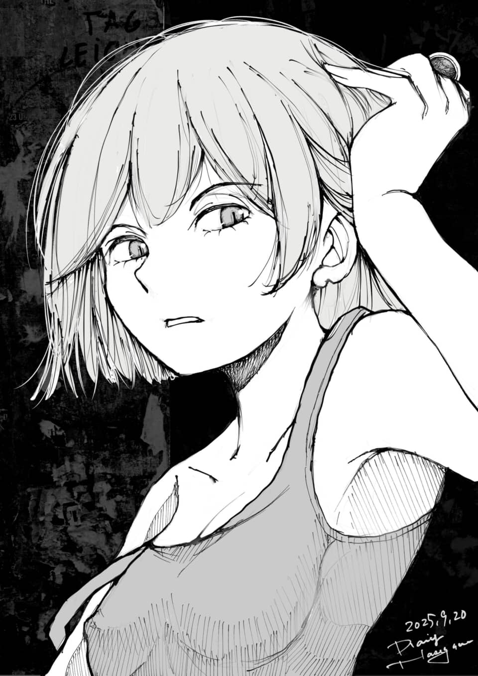 ショートヘアの女性のイラスト。