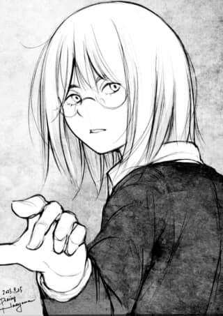 眼鏡の女性が振り返るイラスト。