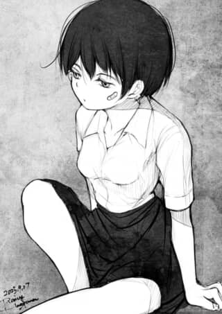 座っている少女のイラスト。