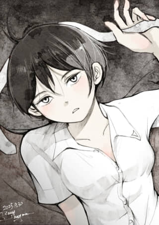 ショート髪の年少女性のイラスト。