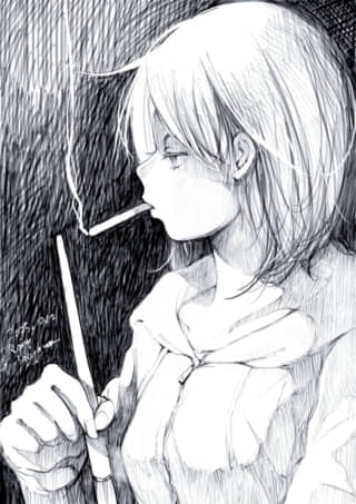 女性がタバコを吸っているイラスト。