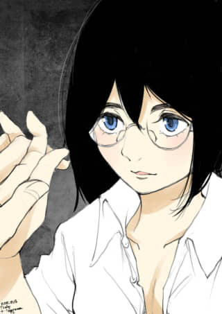 黒髪のメガネの女性イラスト