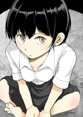 黒髪のキャラクターのイラスト。