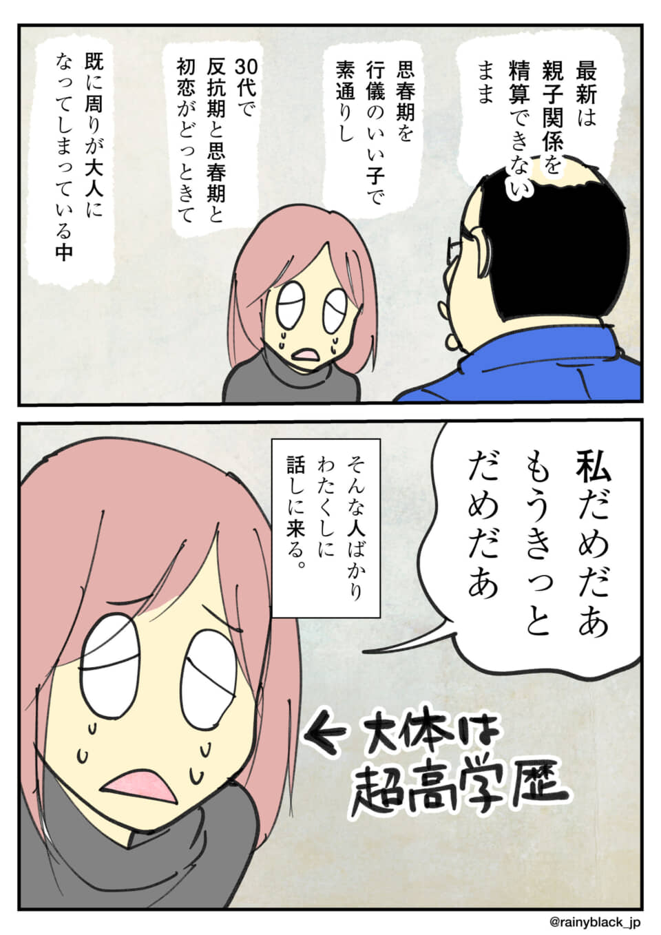 親子関係の悩みを話す人々