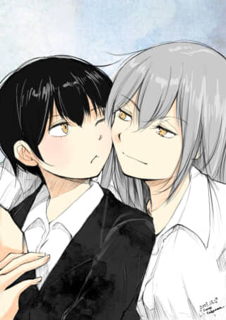 二人のキャラクターが微笑むイラスト
