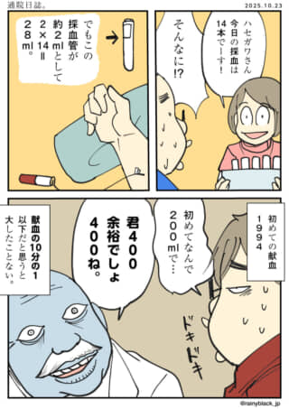 血液検査で14本の採血。