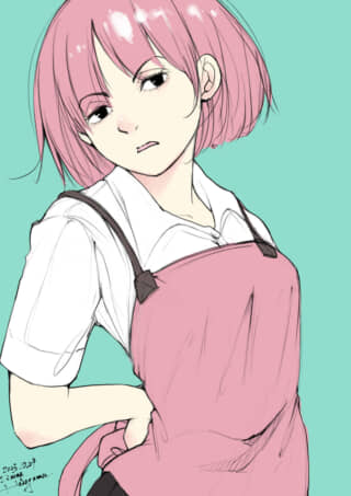 ピンク髪の少女が不機嫌そう。