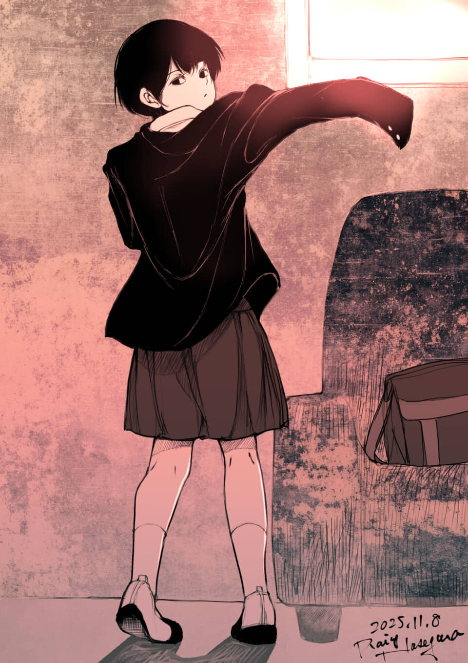 制服の少女が立ち止まり振り返る。