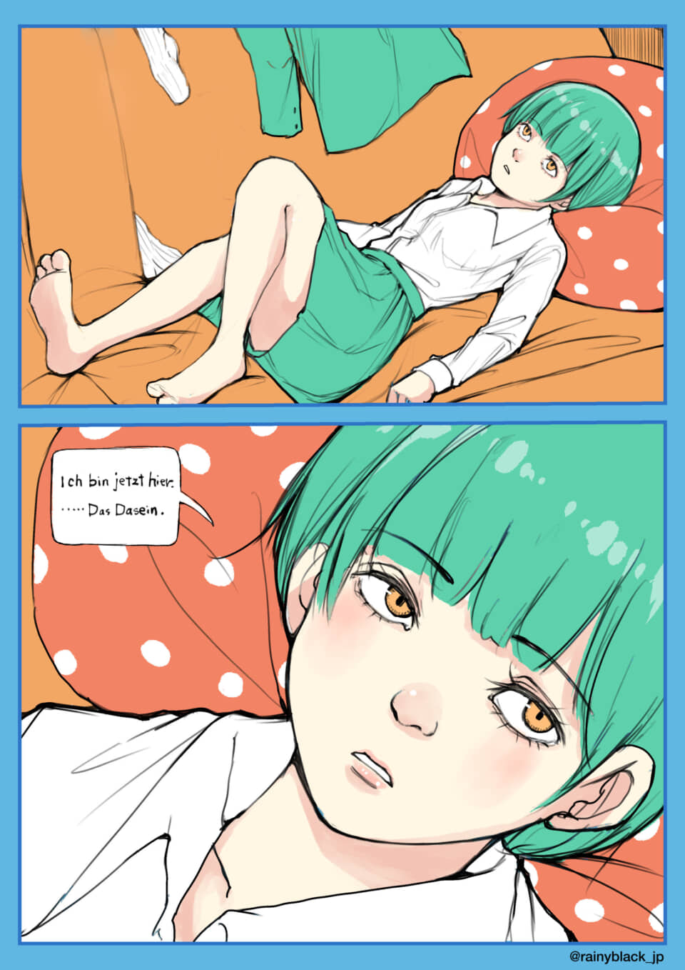 若い女性がソファで横になっている。