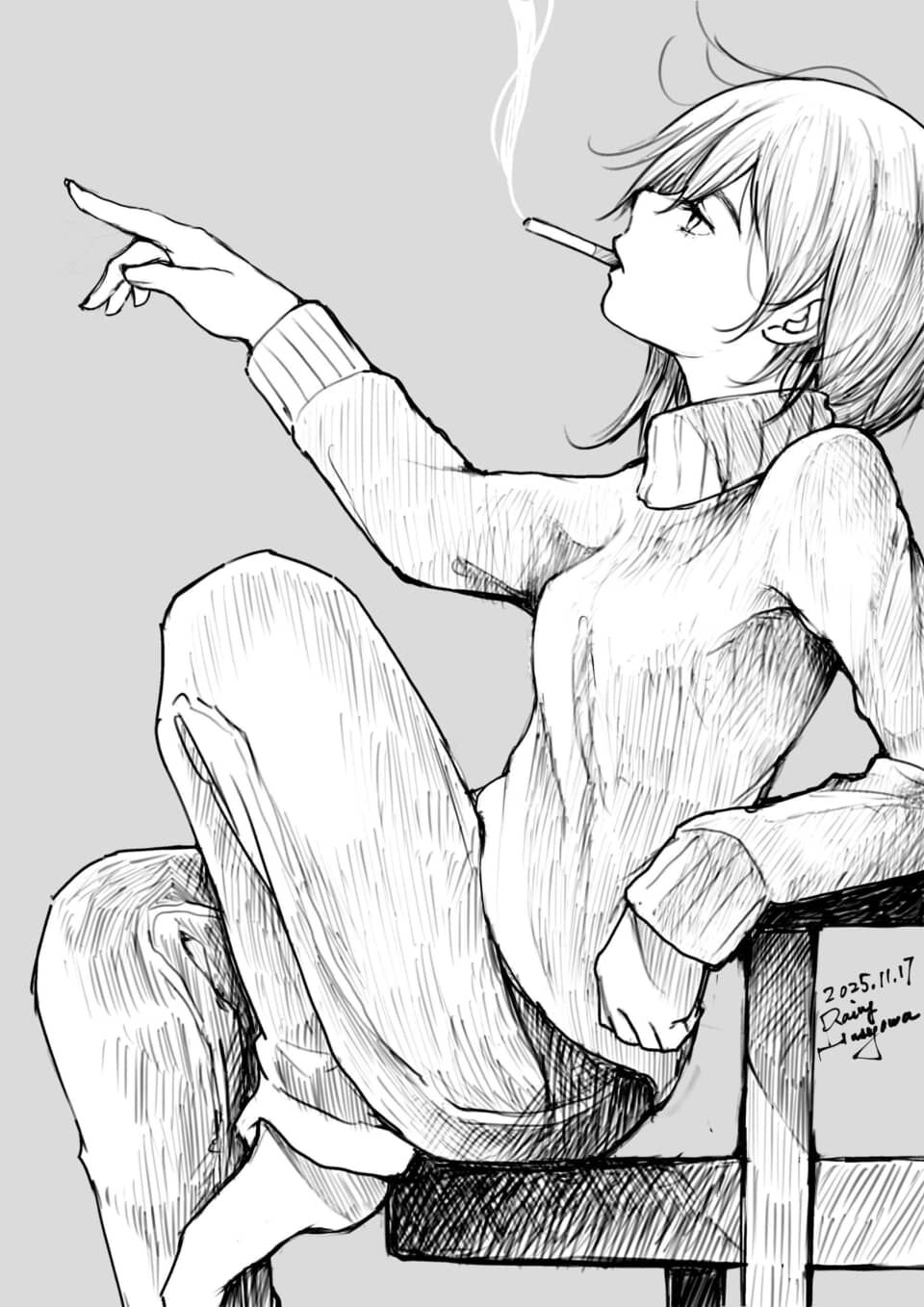 タバコを吸う女性のイラスト