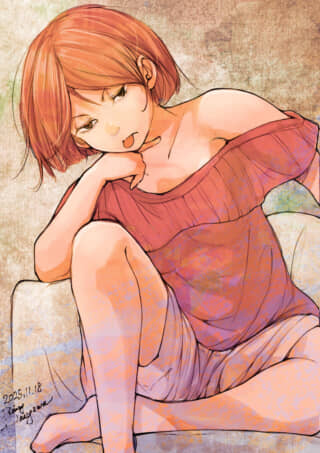 舌を出した女性のイラスト。