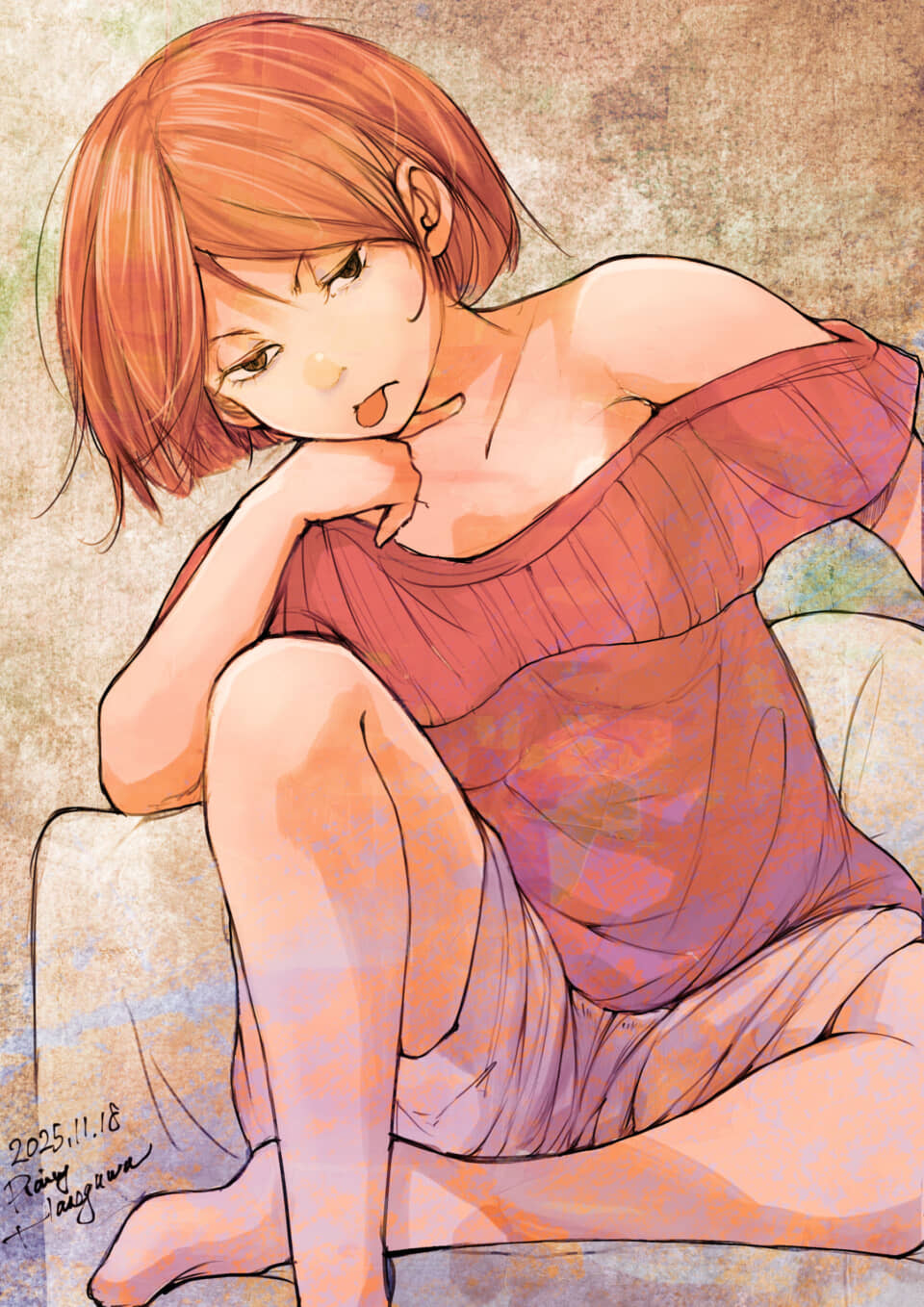 舌を出した女性のイラスト。