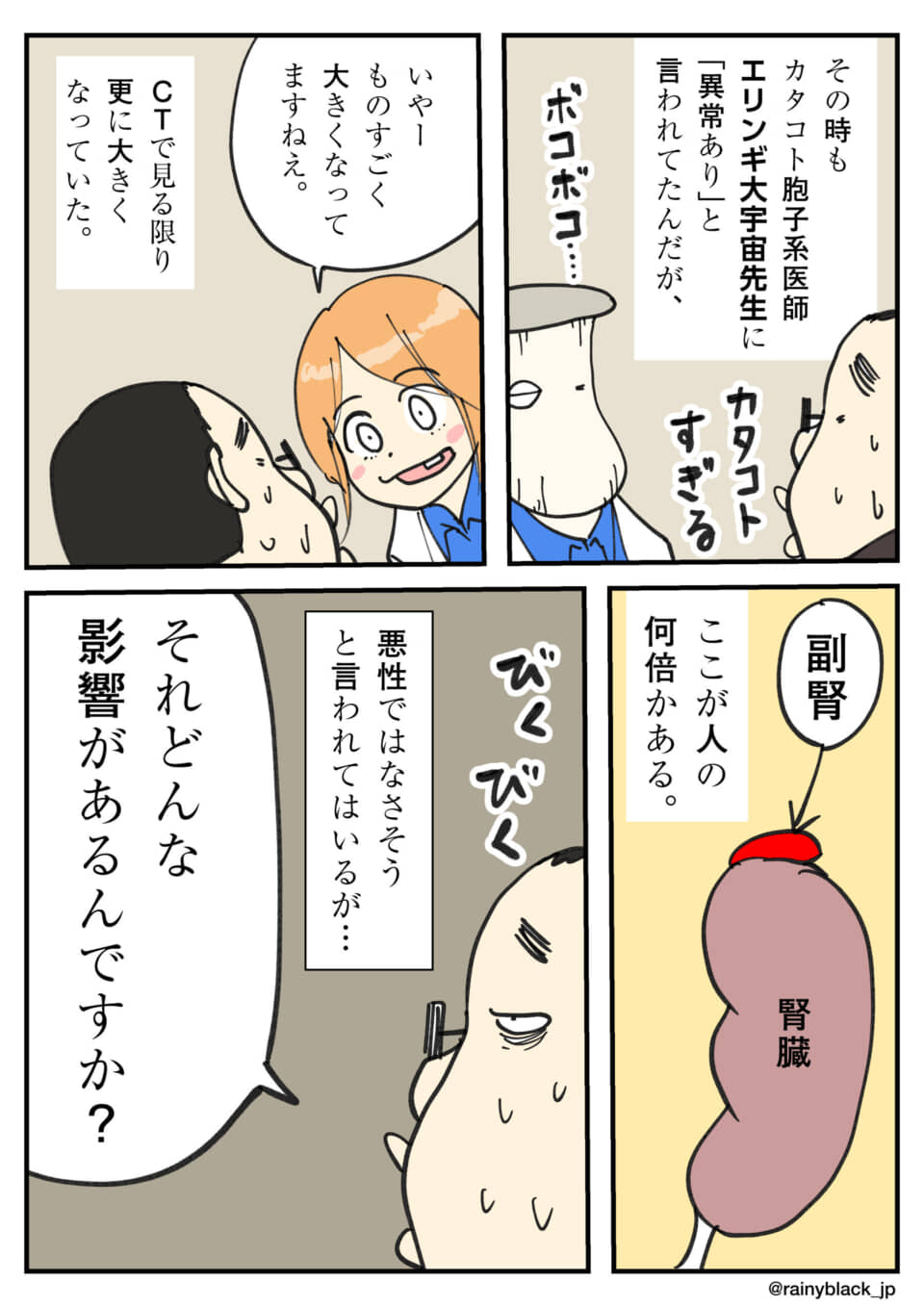 腎臓の異常な腫れを心配する話。