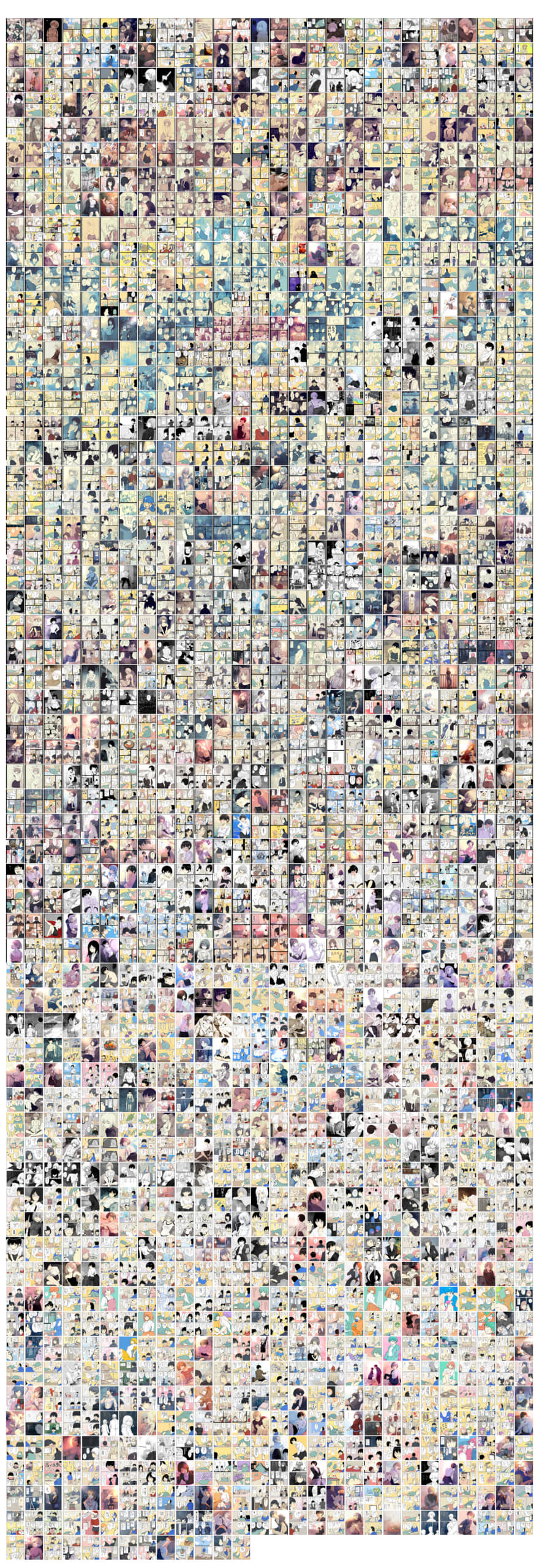 多くの漫画のコマが集まった画像。