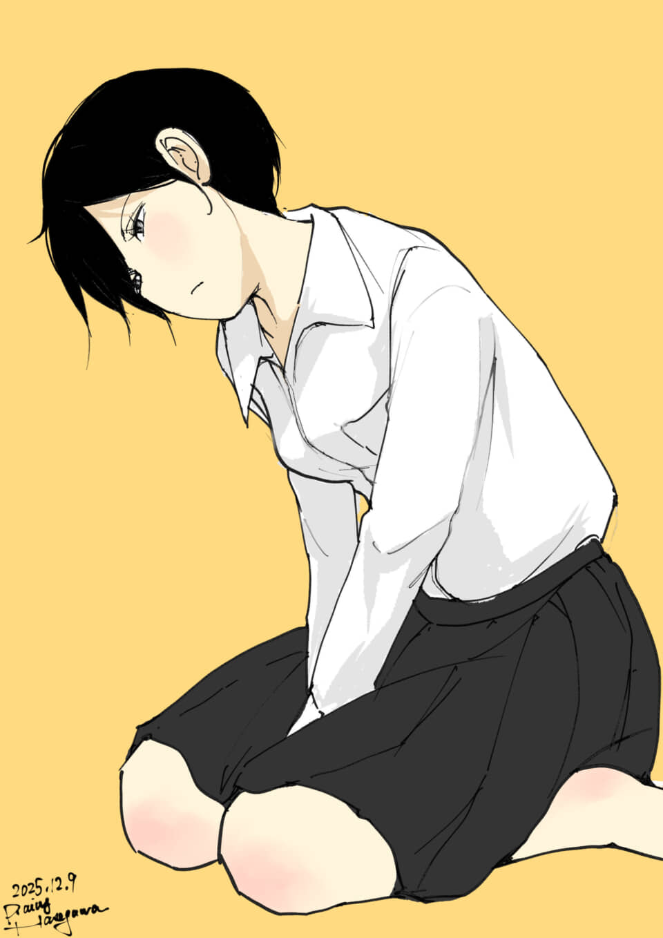 膝を抱える少女のイラスト。