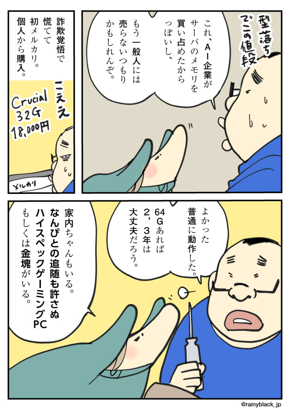 詐欺覚悟で高価メモリ購入。