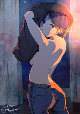 女性が服を脱ぐアニメーションイラスト