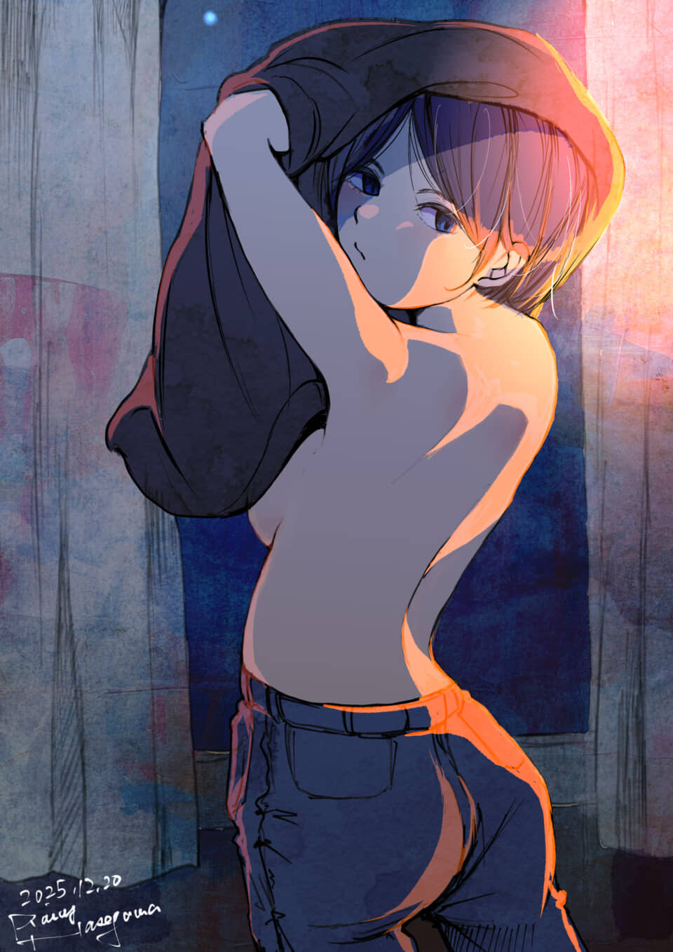 女性が服を脱ぐアニメーションイラスト