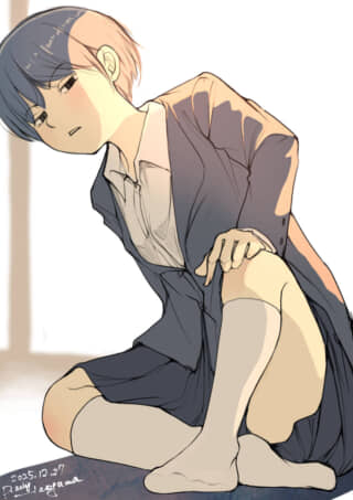 膝を抱える制服の少女イラスト